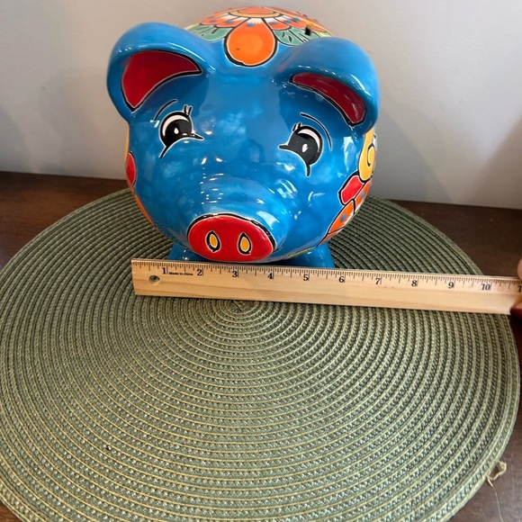 NEW Blue /Flower Mexican Talavera Hand Painted Piggy Bank Clay Colorful Folk Art - Picture 10 of 10